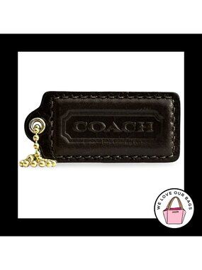 COACH HANG TAG 2.25" Brown Smooth Leather Bag Charm Keychain Fob Brass Large